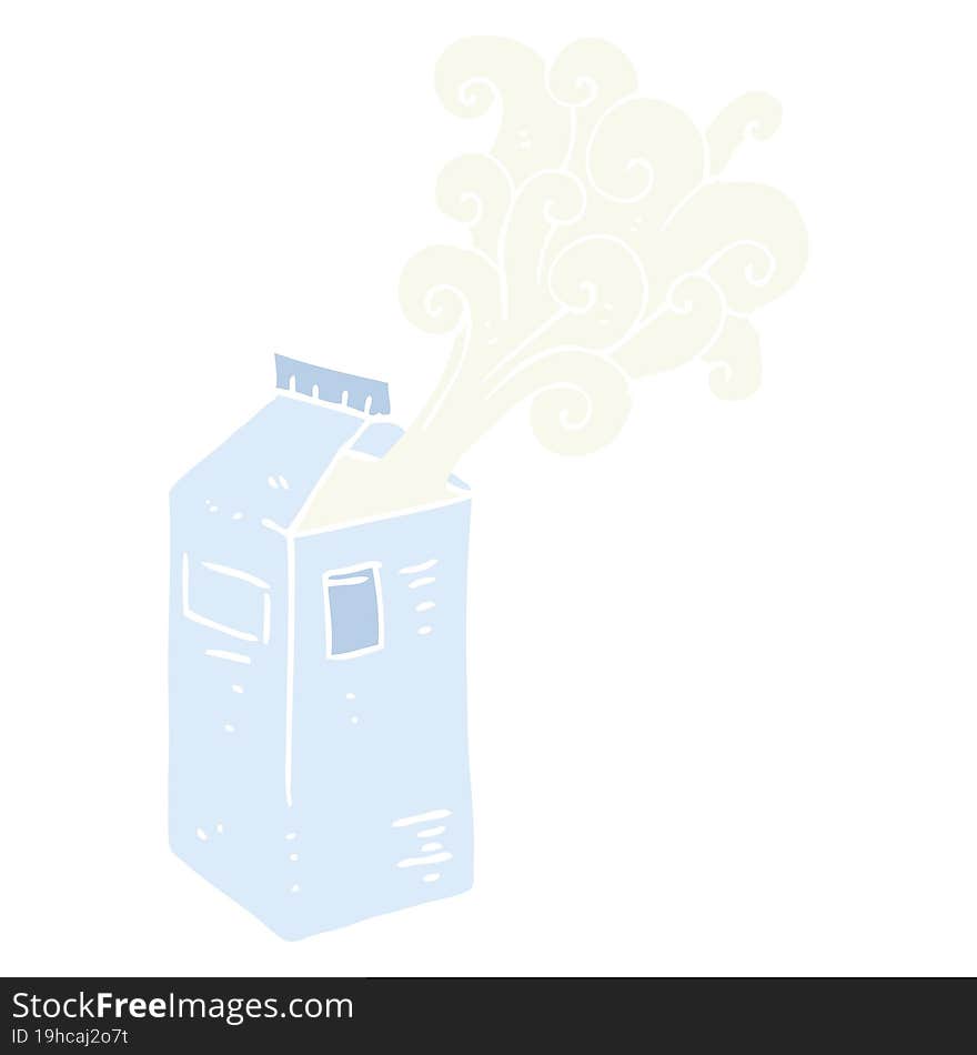 flat color illustration of a cartoon milk carton exploding