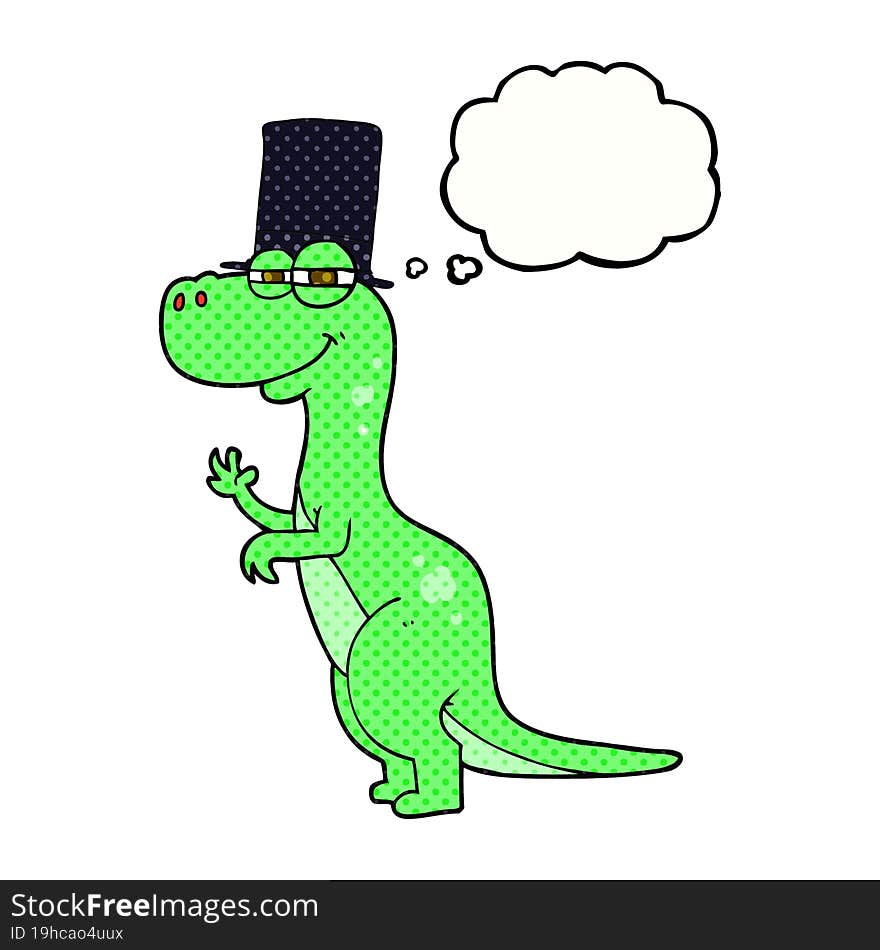 thought bubble cartoon dinosaur wearing top hat