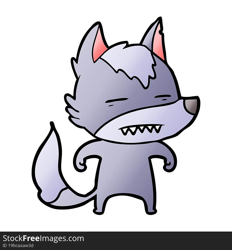 cartoon wolf showing teeth. cartoon wolf showing teeth