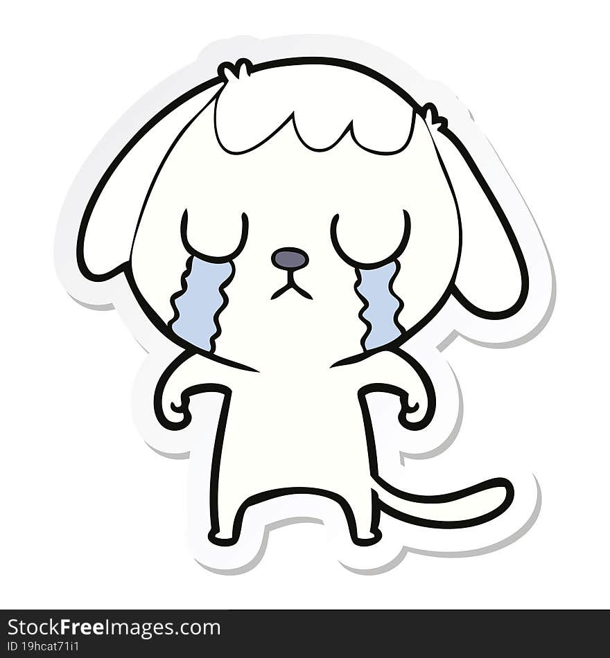 Sticker Of A Cute Cartoon Dog Crying