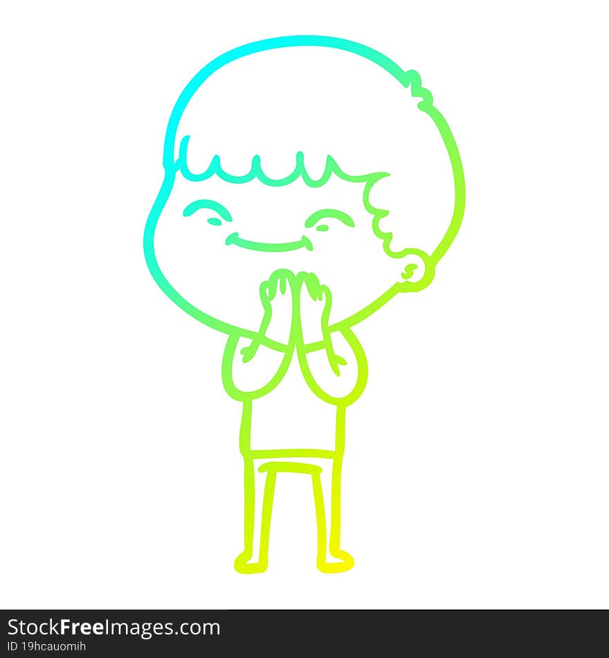 Cold Gradient Line Drawing Cartoon Happy Boy