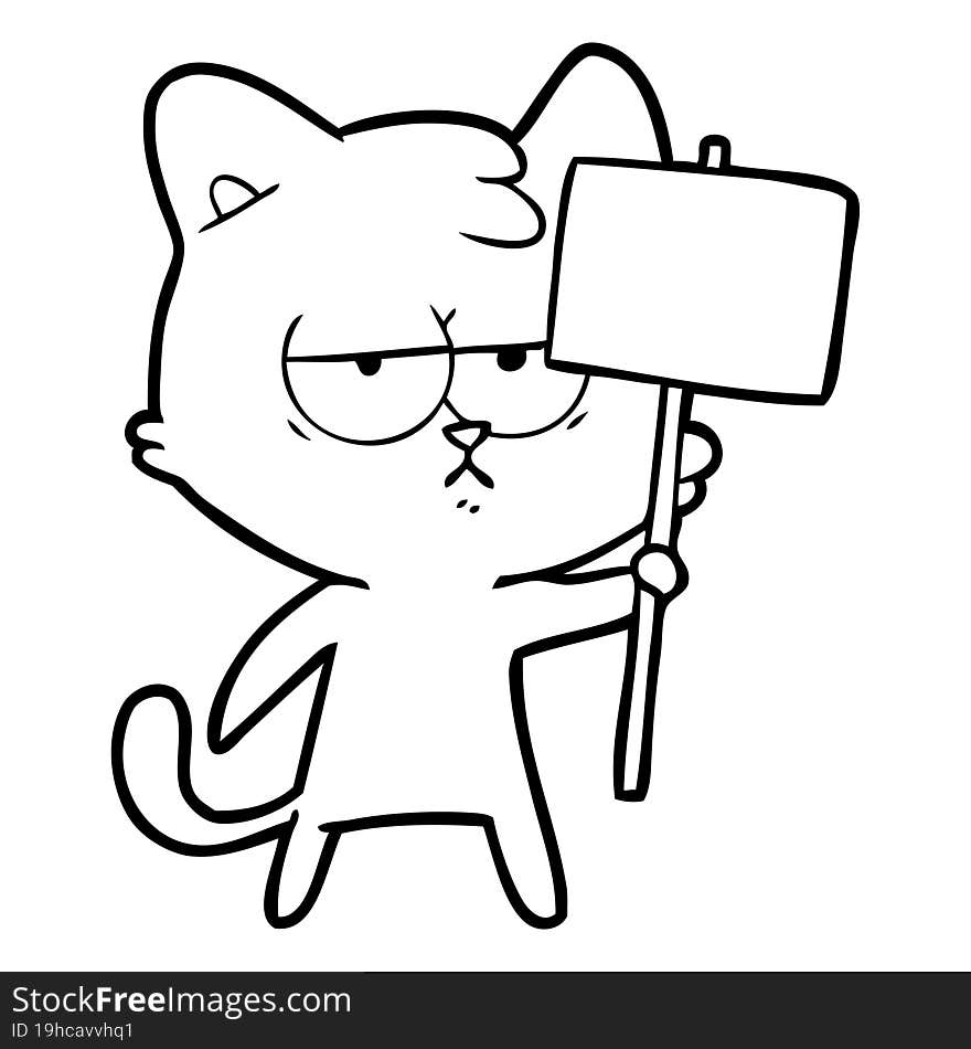 bored cartoon cat with sign post. bored cartoon cat with sign post