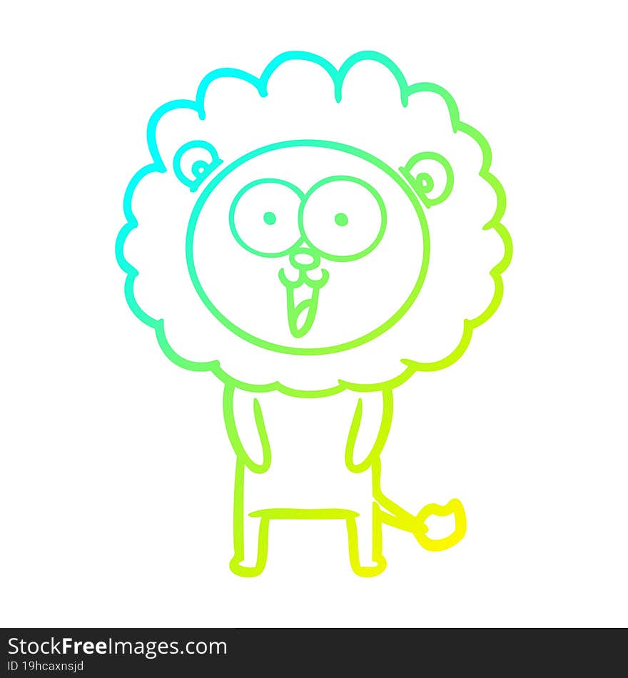 cold gradient line drawing happy cartoon lion