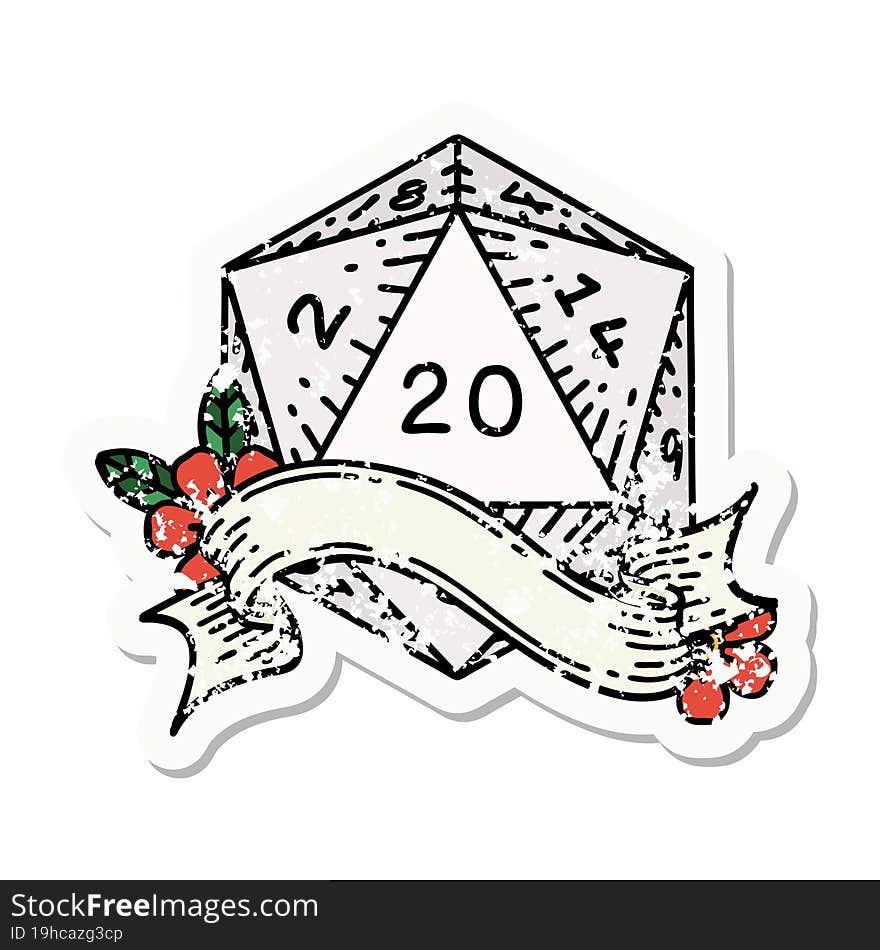 natural twenty D20 dice roll grunge sticker