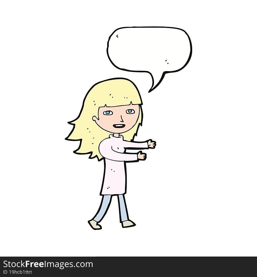 cartoon happy girl with speech bubble