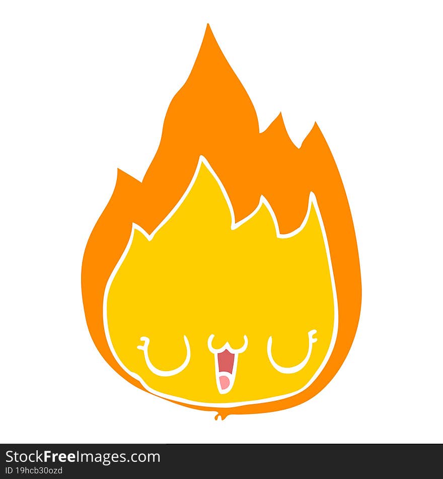 flat color style cartoon flame with face