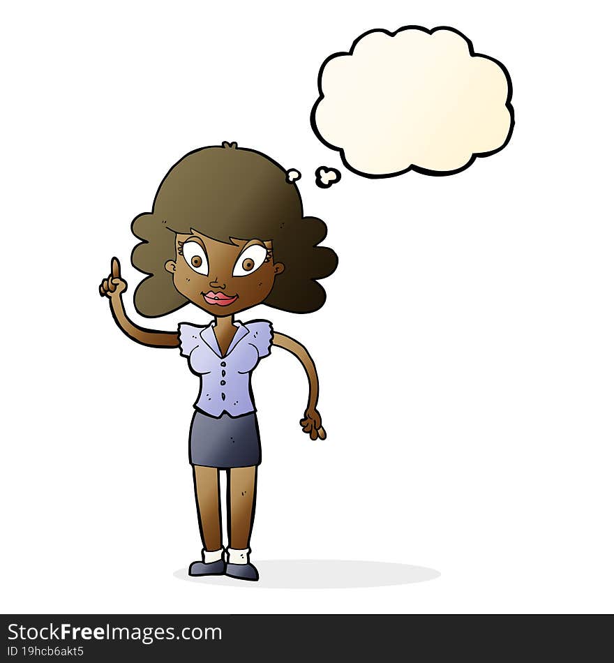 Cartoon Happy Woman With Idea With Thought Bubble