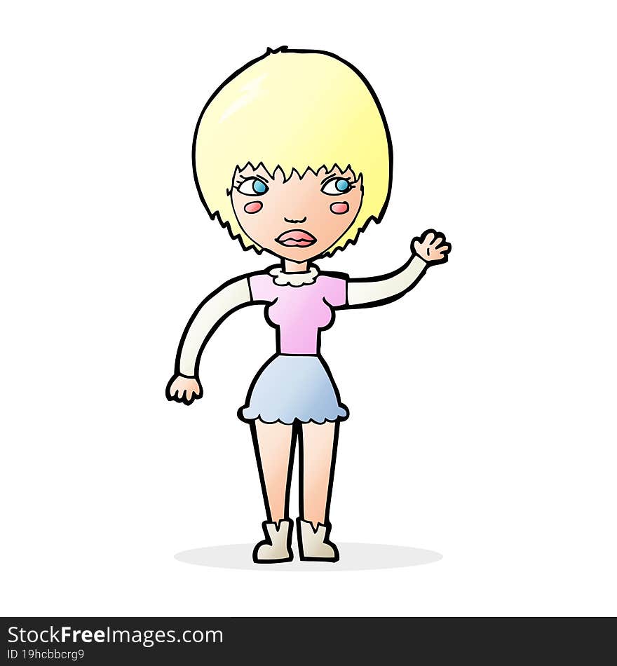 cartoon waving woman