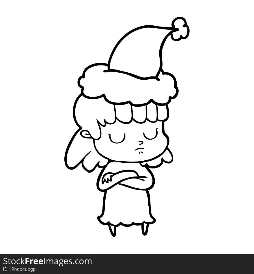 Line Drawing Of A Indifferent Woman Wearing Santa Hat