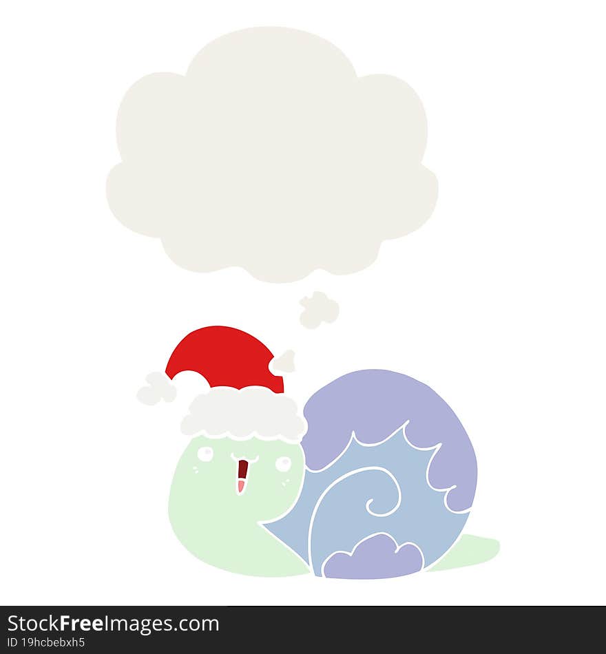 cute cartoon christmas snail with thought bubble in retro style