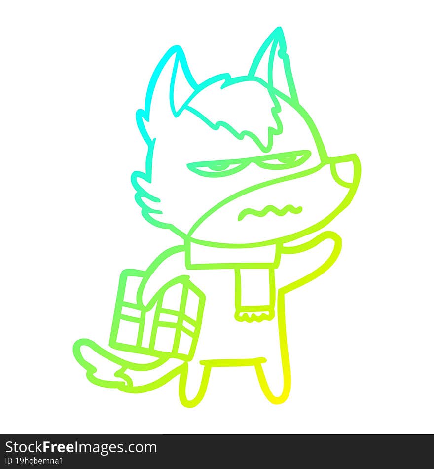 cold gradient line drawing cartoon annoyed wolf