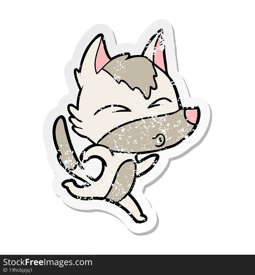 distressed sticker of a cartoon wolf running