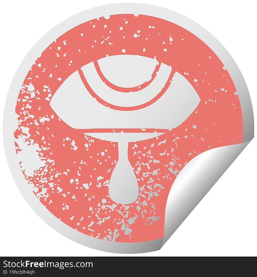 distressed circular peeling sticker symbol crying eye