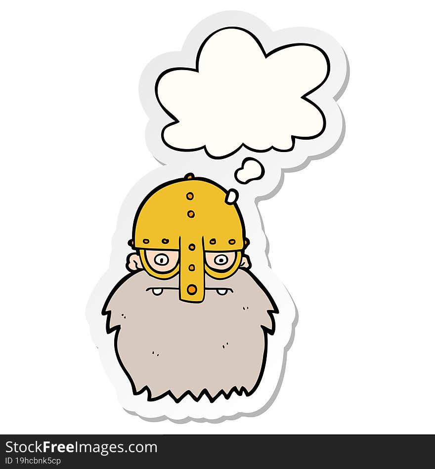 cartoon viking face and thought bubble as a printed sticker