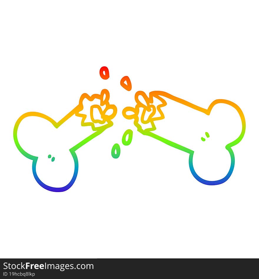 Rainbow Gradient Line Drawing Cartoon Snapped Bone