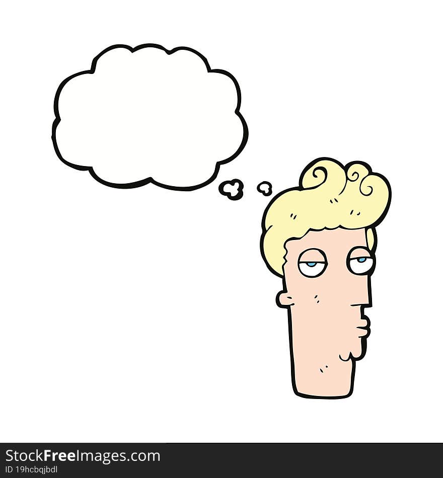 cartoon bored man s face with thought bubble