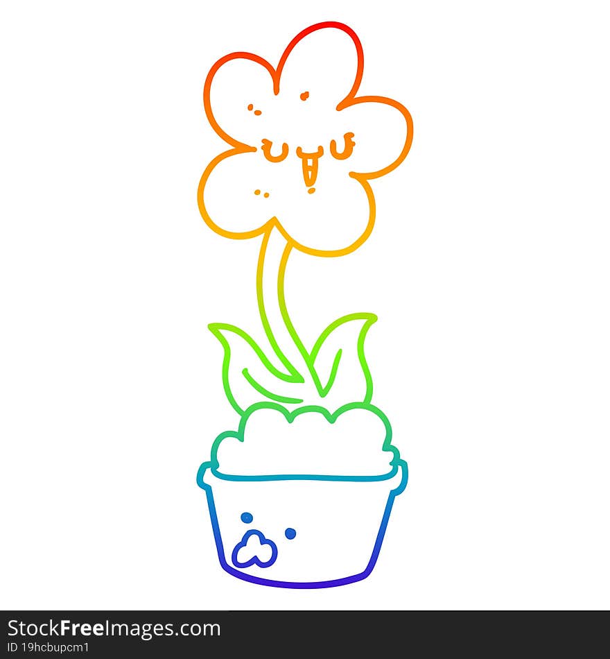 rainbow gradient line drawing of a cute cartoon flower