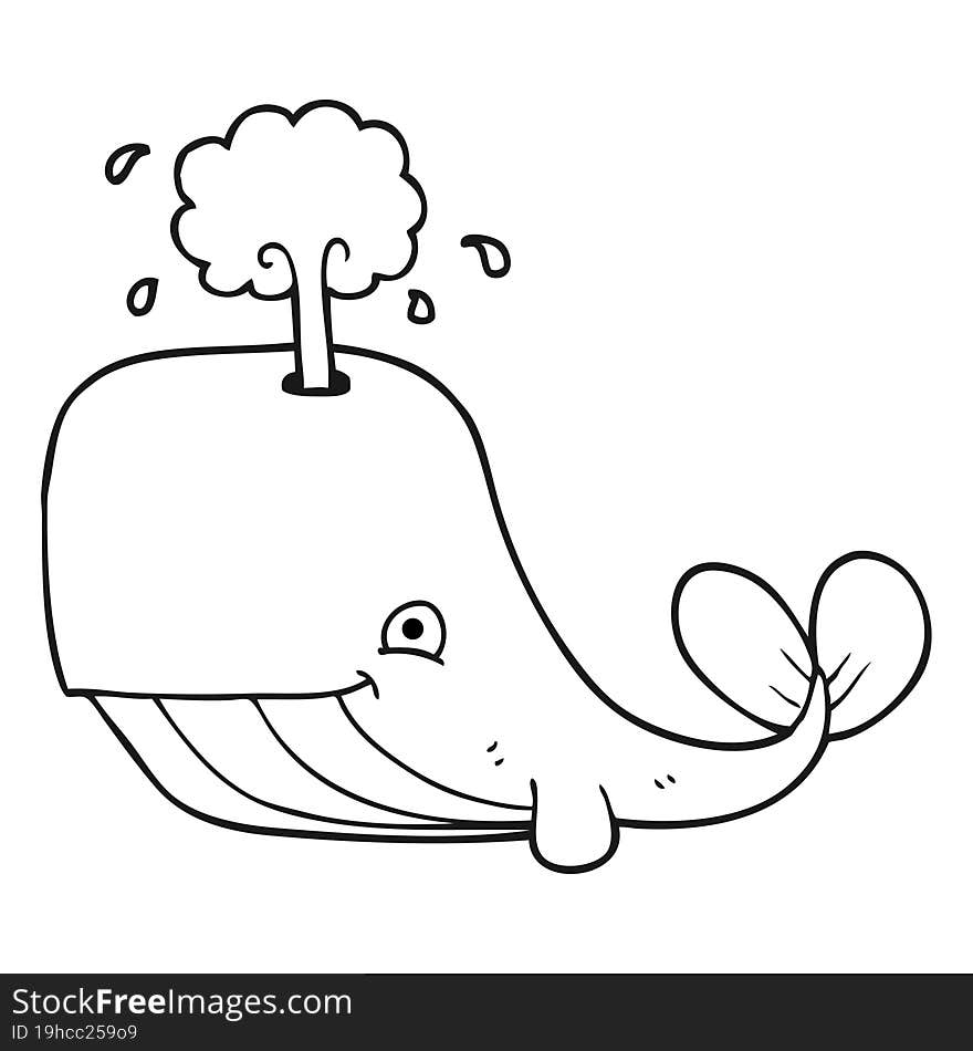 black and white cartoon whale spouting water