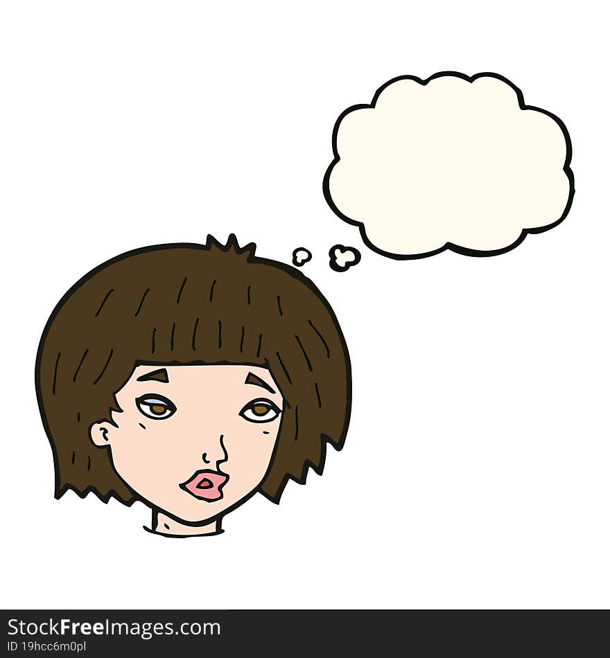 cartoon bored looking woman with thought bubble