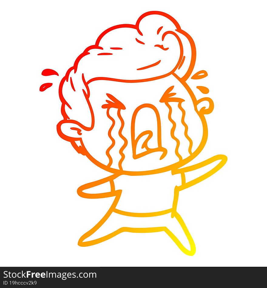 warm gradient line drawing of a cartoon crying man