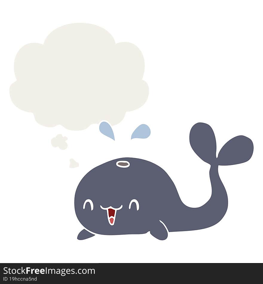 cartoon happy whale and thought bubble in retro style