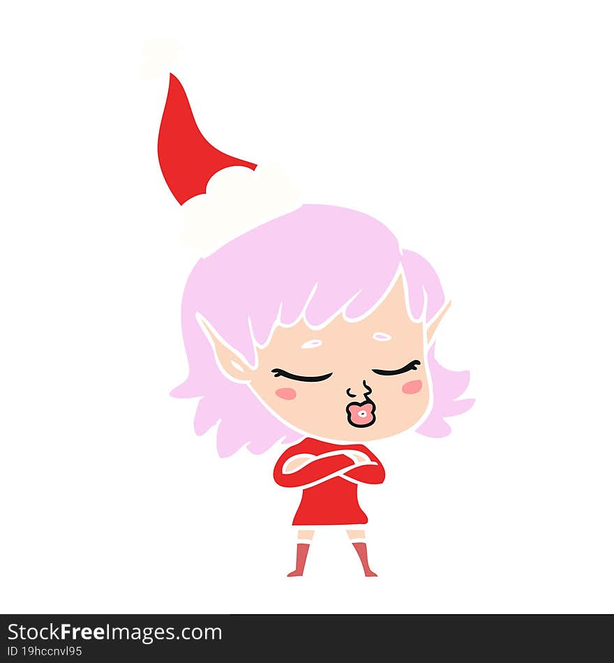 pretty flat color illustration of a elf girl wearing santa hat