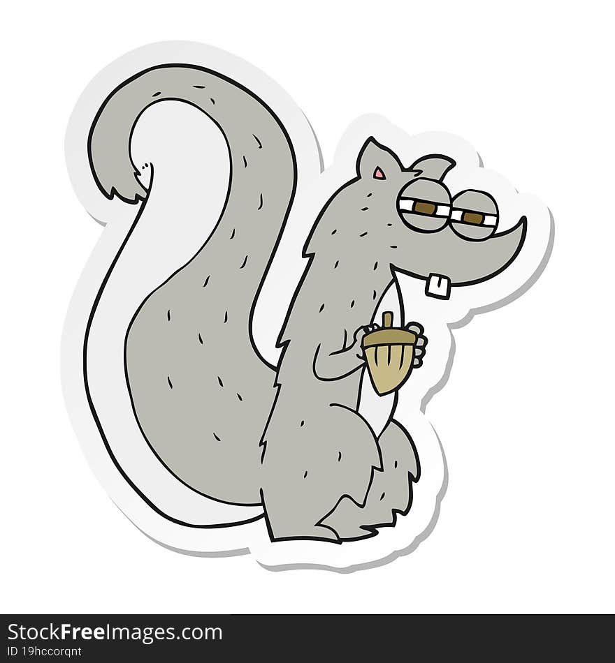 sticker of a cartoon squirrel with nut