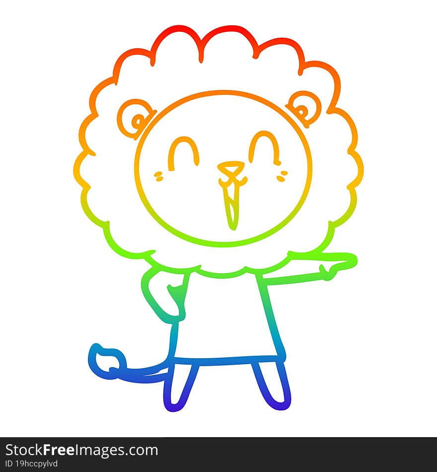 rainbow gradient line drawing of a laughing lion cartoon