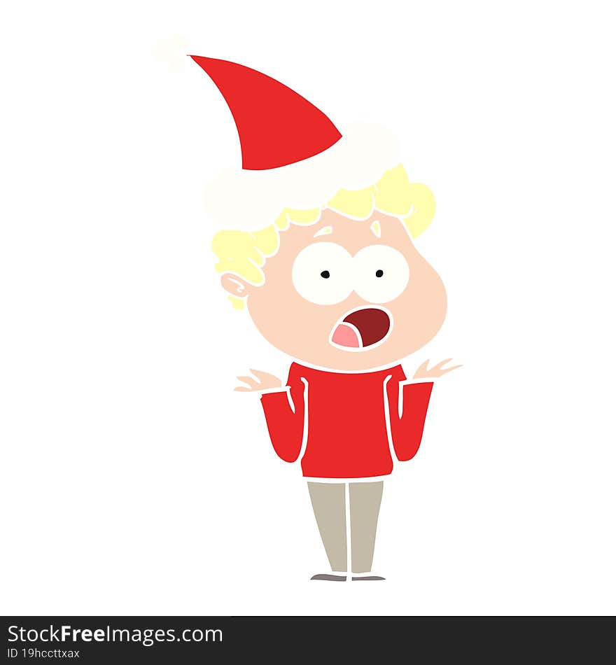 flat color illustration of a man gasping in surprise wearing santa hat