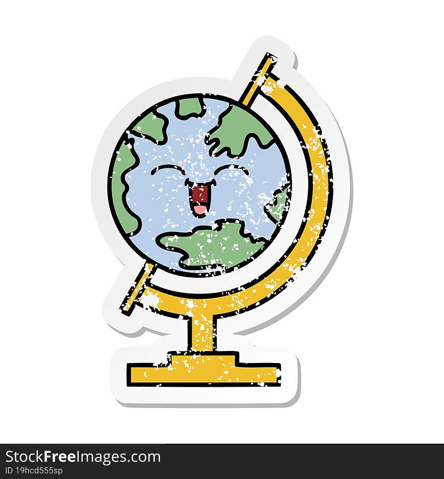 distressed sticker of a cute cartoon globe of the world