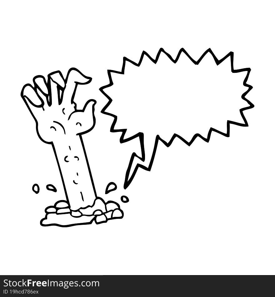 Speech Bubble Cartoon Zombie Hand Rising From Ground