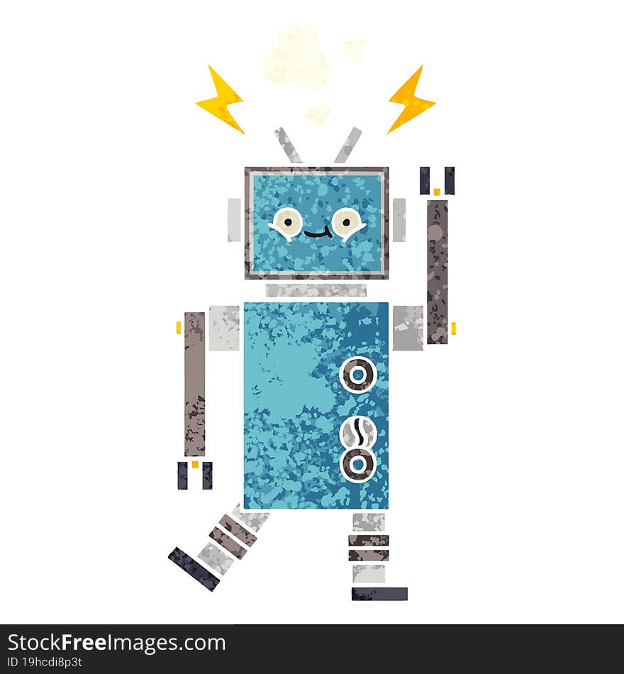 retro illustration style cartoon of a dancing robot