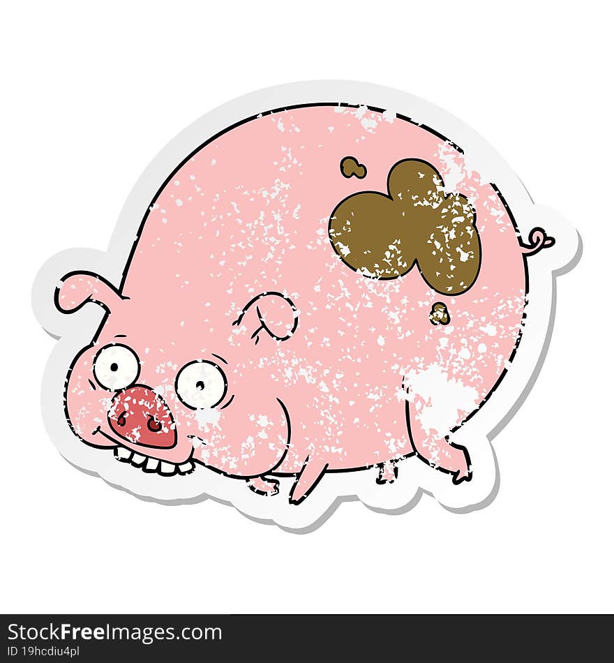 distressed sticker of a cartoon muddy pig