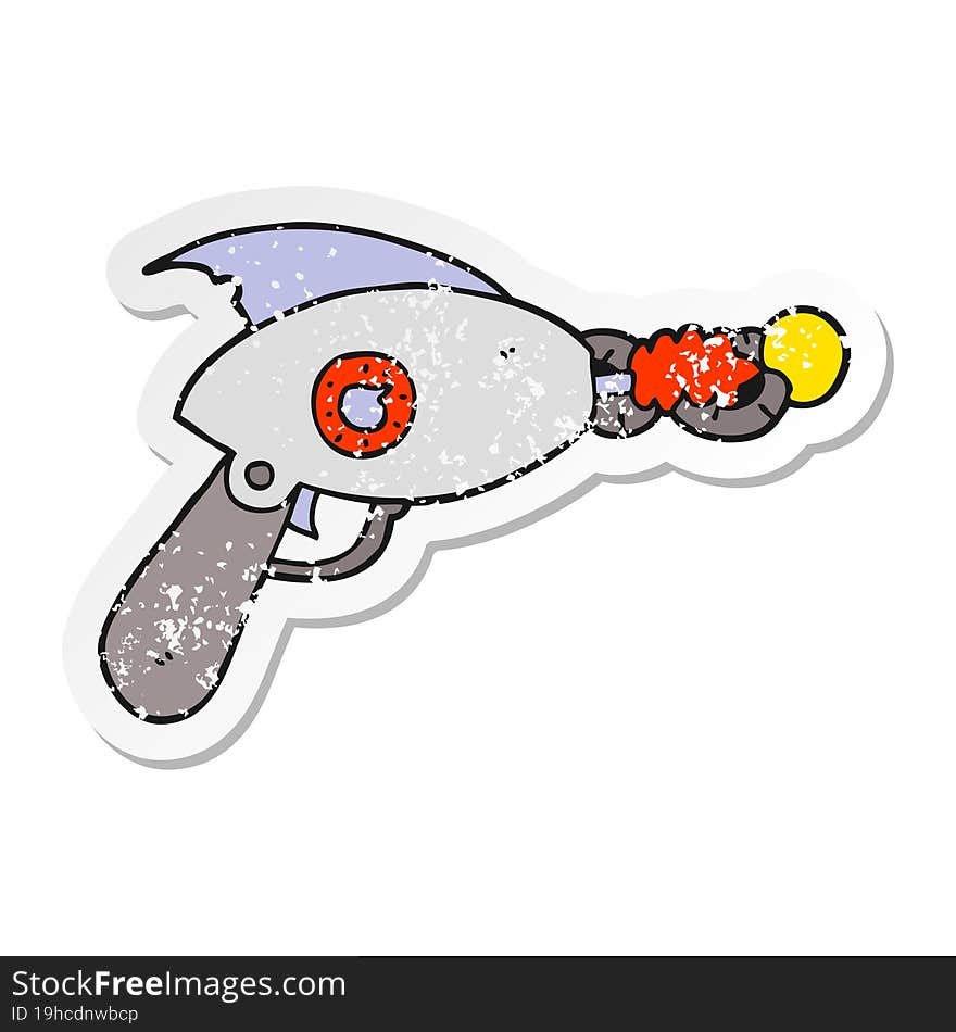 distressed sticker of a cartoon ray gun