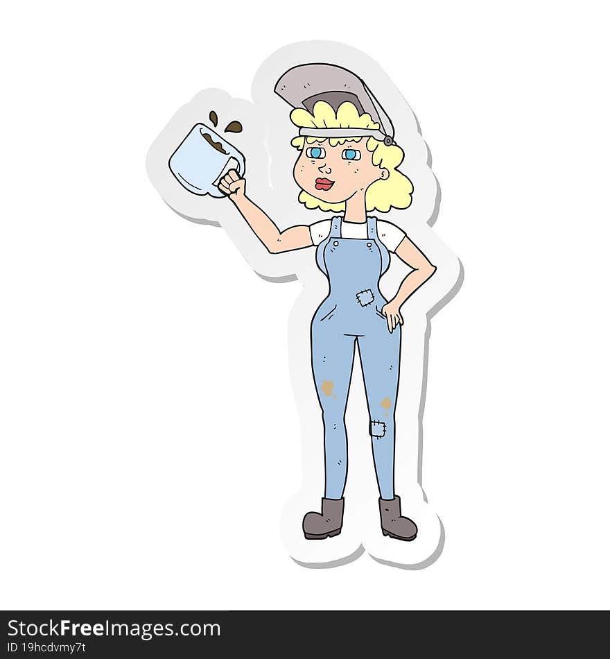 sticker of a cartoon woman in dungarees