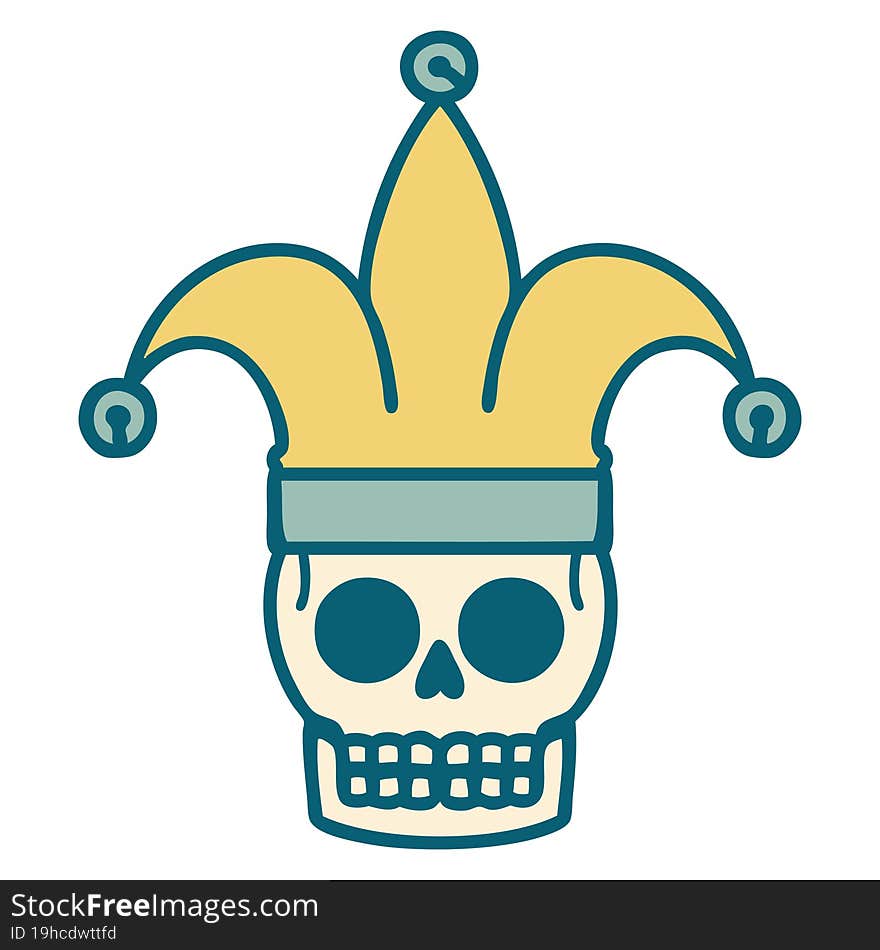 tattoo style icon of a skull jester