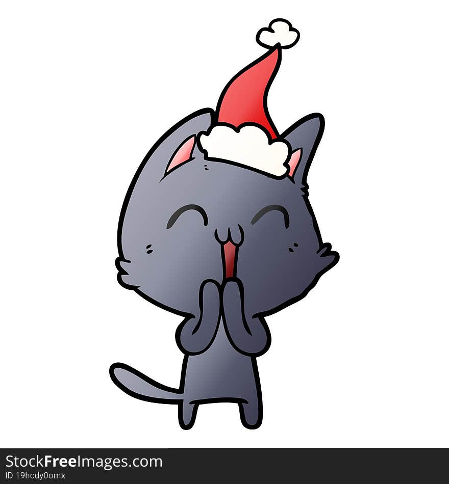 Happy Gradient Cartoon Of A Cat Wearing Santa Hat