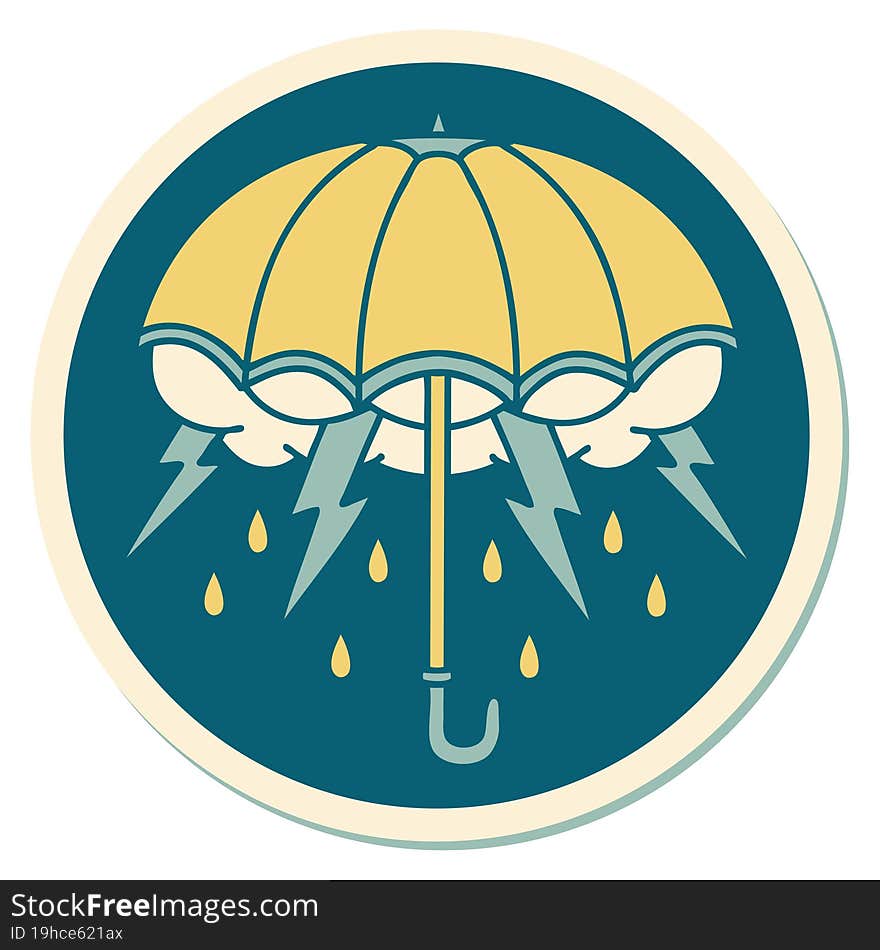 tattoo style sticker of an umbrella