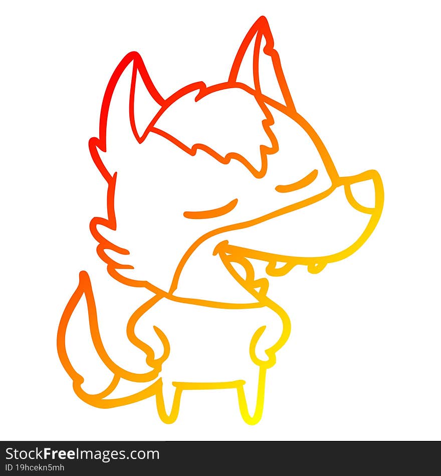 warm gradient line drawing of a cartoon wolf laughing