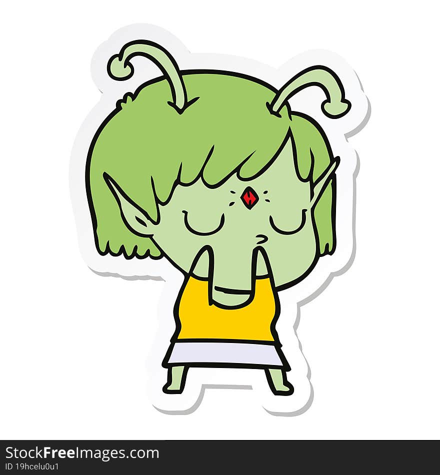 sticker of a cartoon alien girl