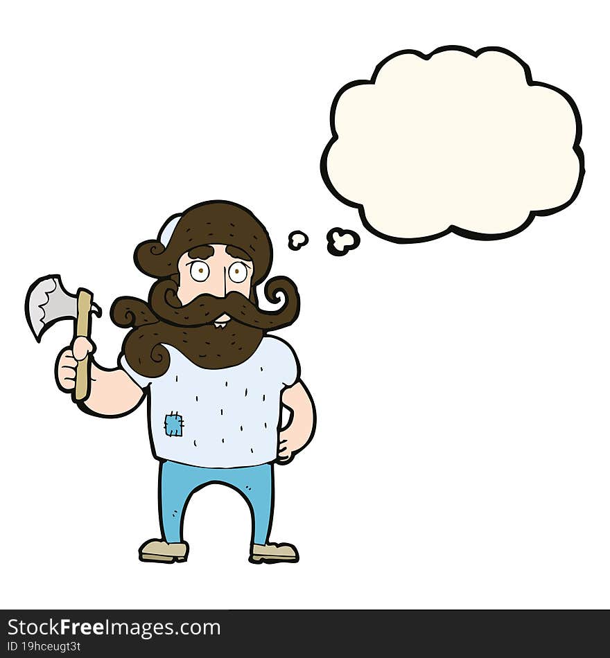 Cartoon Lumberjack With Axe With Thought Bubble