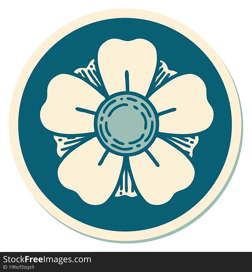 sticker of tattoo in traditional style of a flower. sticker of tattoo in traditional style of a flower