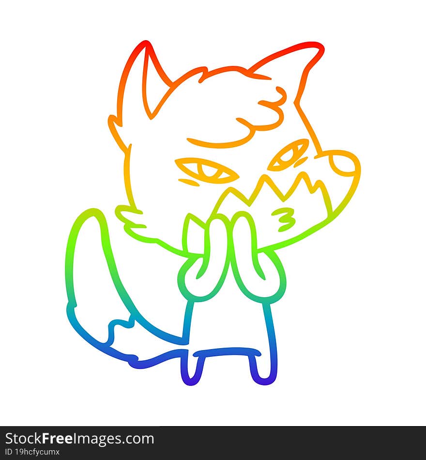 rainbow gradient line drawing clever cartoon fox