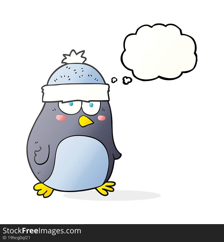 freehand drawn thought bubble cartoon penguin