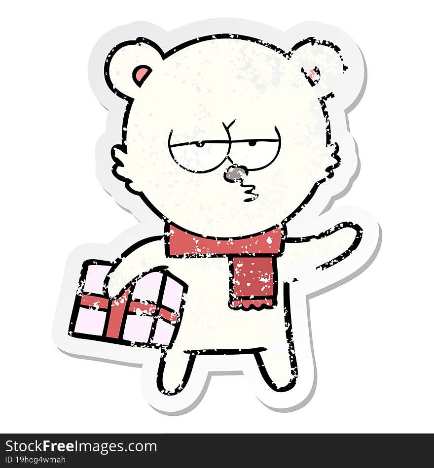 Distressed Sticker Of A Christmas Polar Bear Cartoon