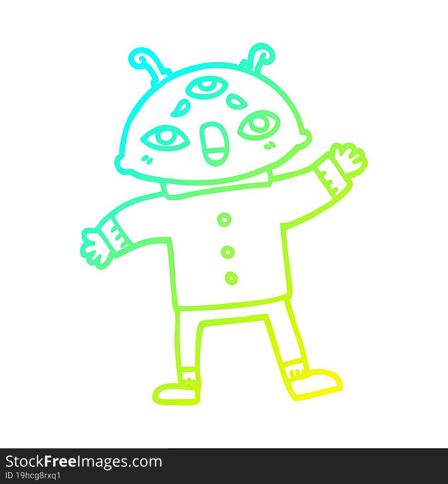 cold gradient line drawing cartoon alien space man