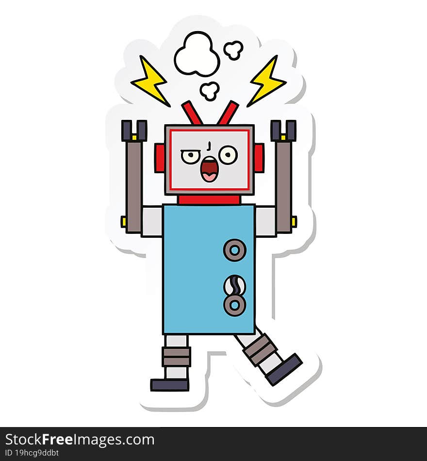 Sticker Of A Cute Cartoon Broken Robot