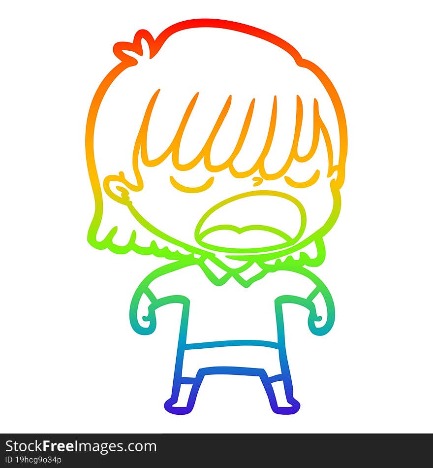 rainbow gradient line drawing cartoon woman talking loudly