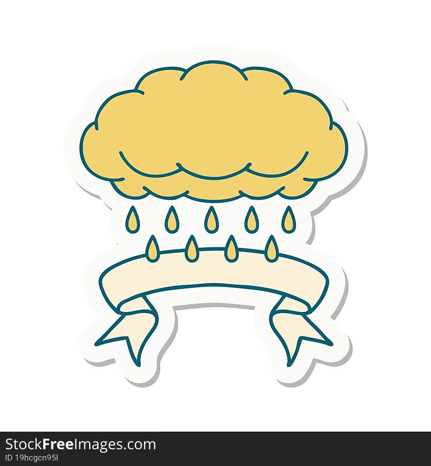 tattoo sticker with banner of a cloud raining