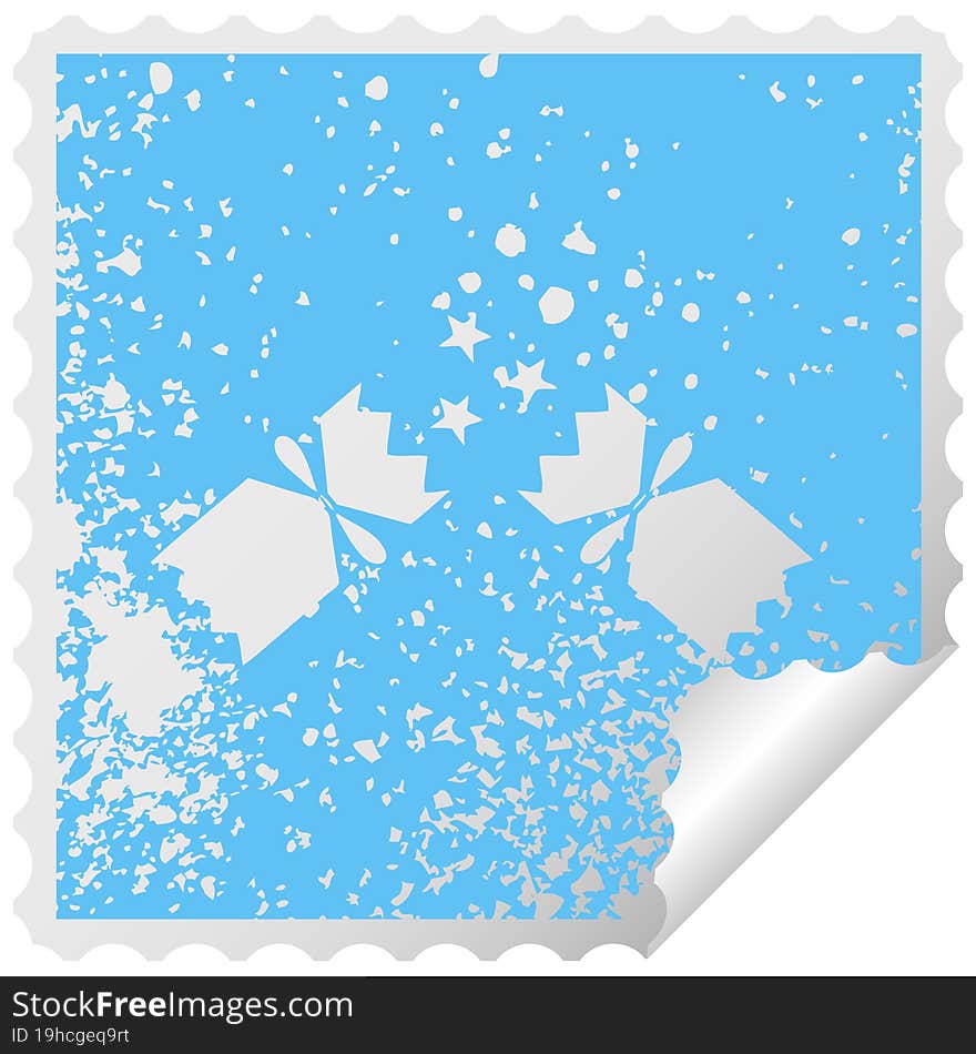 distressed square peeling sticker symbol of a christmas cracker